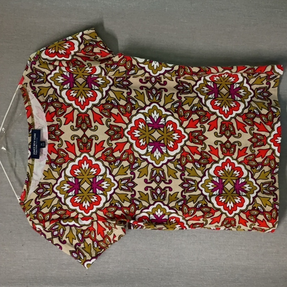 Jones New York Signature Petite Women's  Colorful Pattern Blouse Size PM
